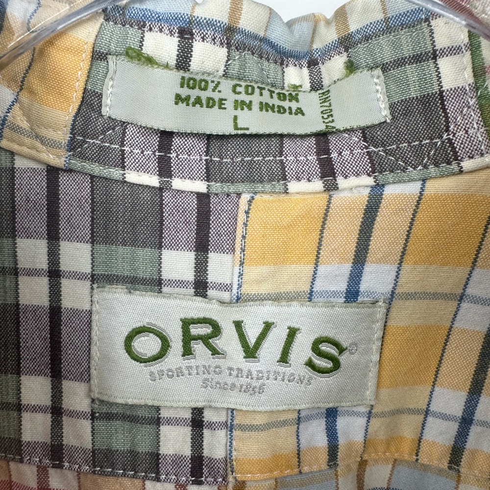 Orvis Men’s Large Plaid Checkered Button Up Long Sleeve Shirt Preppy - Picture 2 of 7